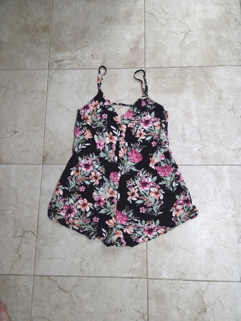Rip Curl Black Floral Spaghetti-Strap Romper